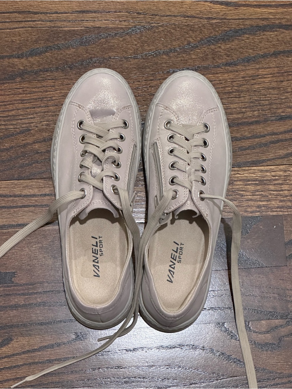 Vaneli Sport Women's Shimmery Beige Lace-Up Sneakers